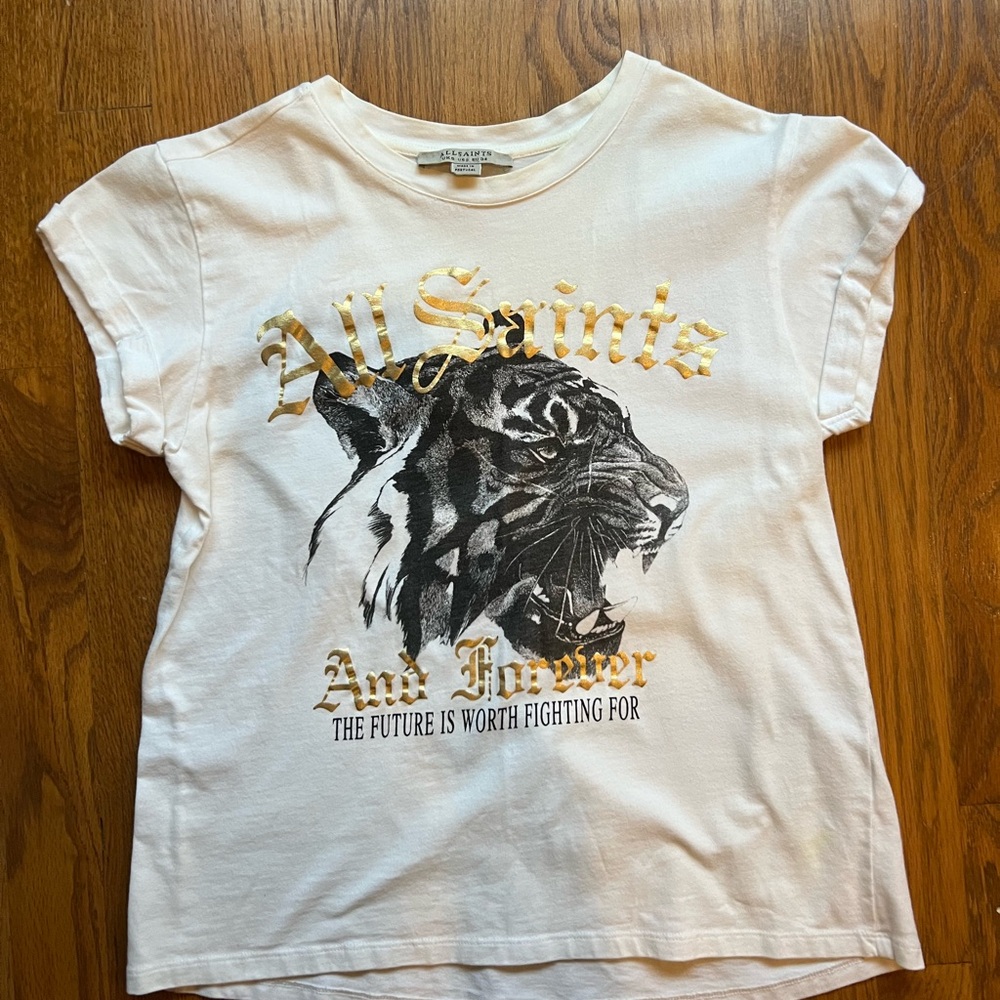 All Saints White Tee with Tiger Print